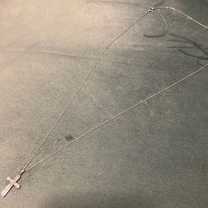 10k White Gold Diamond Baguette Cross Necklace